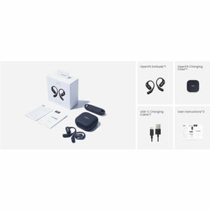 Shokz OpenFit earbuds with charging case USB-C cable and user manuals