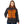Woman wearing a black Venture Heat heated jacket with visible orange heating elements on the chest and neck