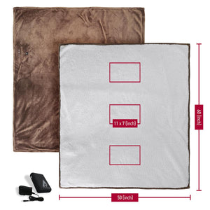 ActionHeat brown heated blanket with 50 by 60 inch dimensions and battery pack