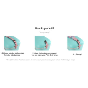 Polarbox instructions showing three steps to attach a strap to a cooler