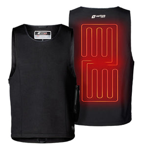 Venture Heat black heated diving undersuit vest showing front and back with internal heating elements