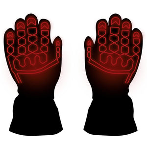 Black gloves with red glowing geometric line patterns on the back of the hands