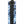 Black nylon strap with embossed logo and plastic D-ring on blue and white patterned fabric