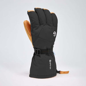 Black and tan Gore-Tex winter glove with adjustable wrist strap