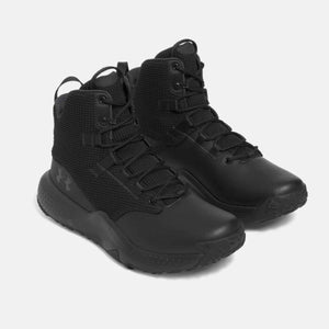 Under Armour black high top tactical boots with lace up closure and textured mesh upper