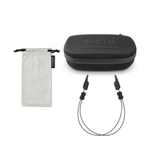 Smith Optics eyewear accessory kit including a hard case, microfiber pouch, and adjustable eyewear retainer