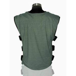 Olive green mesh tactical vest on a mannequin torso