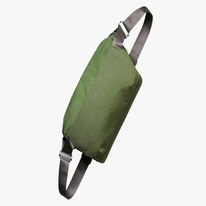 Bellroy green sling bag with adjustable grey strap