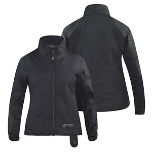 Venture Heat black heated jacket showing front and back views