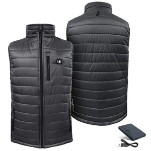 ActionHeat black quilted heated vest with battery pack and charging cable