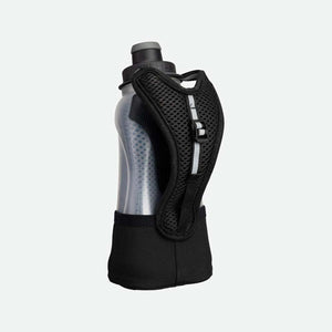 Nathan handheld water bottle with black mesh strap and reflective detail