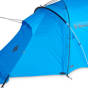 Blue Black Diamond tent exterior showing the vestibule and pole structure