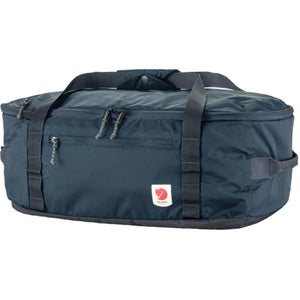 Fjallraven dark blue duffel bag with top carry handles and front zipper pocket