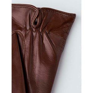 Close up of brown Hestra leather glove cuff