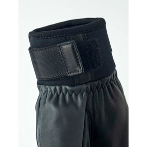 Hestra black leather glove cuff with adjustable velcro strap