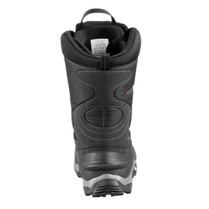 Rear view of a black Baffin Summit winter boot showing the size label and pull tab