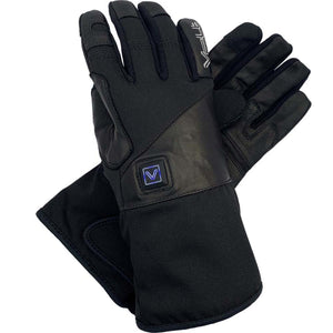 Black Volle heated gloves with leather palm and illuminated power button