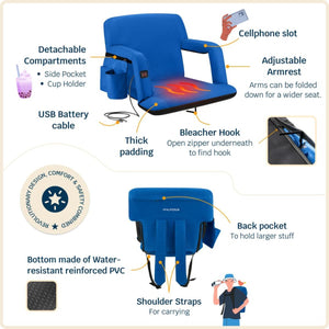 Alpcour Reclining Heated Stadium Seat with Armrests - Wide