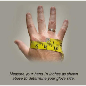 Hand being measured with a yellow tape measure to determine glove size