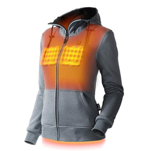 Gobi Heat grey zip up hoodie with glowing orange heating elements on the chest