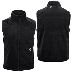 Front and back view of a black Gerbing fleece vest with a high collar and zipper closure