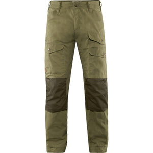 Fjallraven Vidda Pro trousers in olive green with dark green reinforced knee panels and multiple cargo pockets