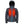Dark grey hooded heated jacket with blue zipper and glowing red heating elements on the chest