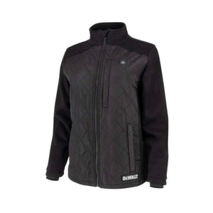 DeWalt black quilted heated jacket with front zipper and stand collar