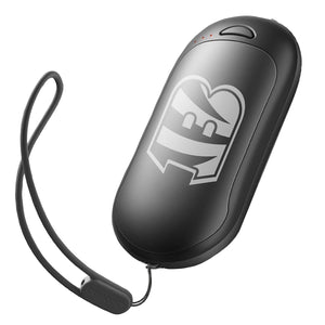 ActionHeat black rechargeable hand warmer with Cincinnati Bengals logo and wrist strap