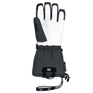 Black and white Ziner ski glove with extended cuff and wrist strap