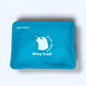 Blue Polar Quest Shop ice pack with white polar bear logo and Stay Cool text