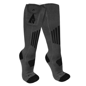Pair of grey compression socks with a small pocket and Gorilla Wear logo