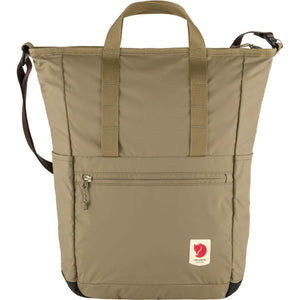 FjallRaven tan tote bag with top handles and shoulder strap