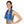 Woman wearing a blue cooling towel around her neck