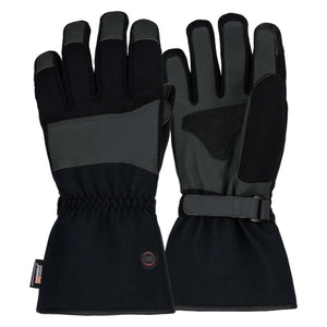 Mobile Warming black heated gloves with adjustable wrist strap and power button