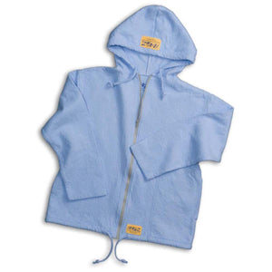 Light blue textured zip up hoodie with Ragz brand labels