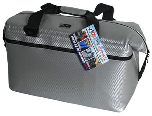 AO Coolers silver carbon series soft sided cooler with product tag