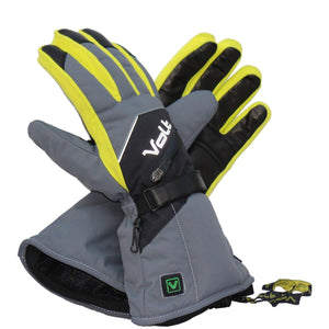 Volt heated winter gloves in grey and yellow with black accents and wrist strap