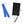 Diagram showing dimensions of a blue strap and black rectangular therapy pad with a power cord
