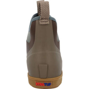 Rear view of Xtratuf ankle boot with pull tab and rubber sole