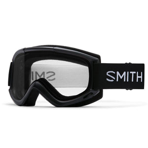 Smith black snow goggles with clear lens and branded strap
