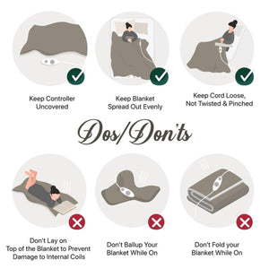 Infographic showing safety dos and donts for using an electric blanket
