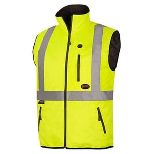 Pioneer high visibility yellow safety vest with reflective stripes and zippered pockets