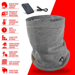 ActionHeat grey knit neck warmer with fleece lining and power bank features
