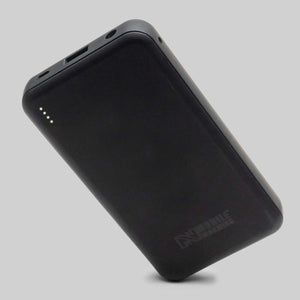 Mobile Warming black portable power bank with four LED battery indicator lights