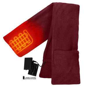 ActionHeat burgundy fleece scarf with internal heating element and battery pack