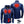 ActionHeat blue quarter zip jacket showing heating element placement and dimensions with included power bank