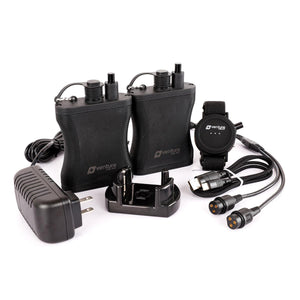 Venture Heat battery kit with two batteries, charging dock, power adapter, remote control, and cables