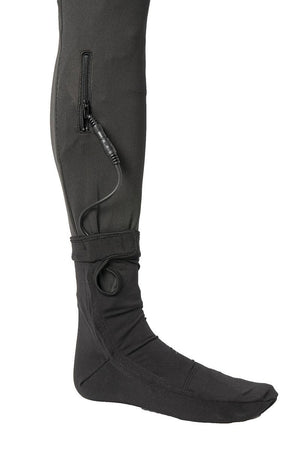 Black heated sock with external battery cable and zipper pocket