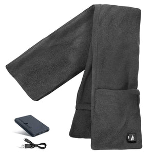 ActionHeat black fleece heated scarf with power bank and charging cable